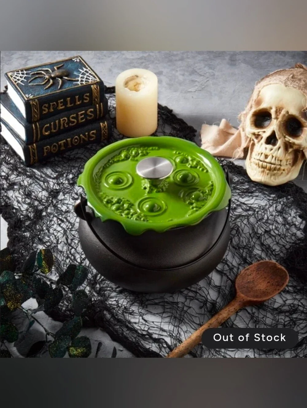 Smith & Clark 4-Quart Cast Iron Cauldron Pot with Green 'Bubbling' Lid